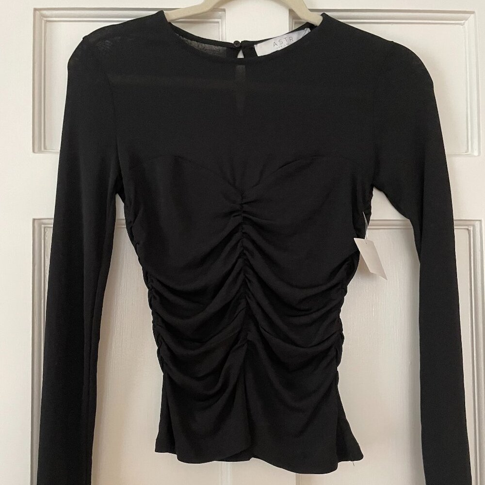 Astr the Label Ruched Long Sleeve Black Top Size XS NWOT